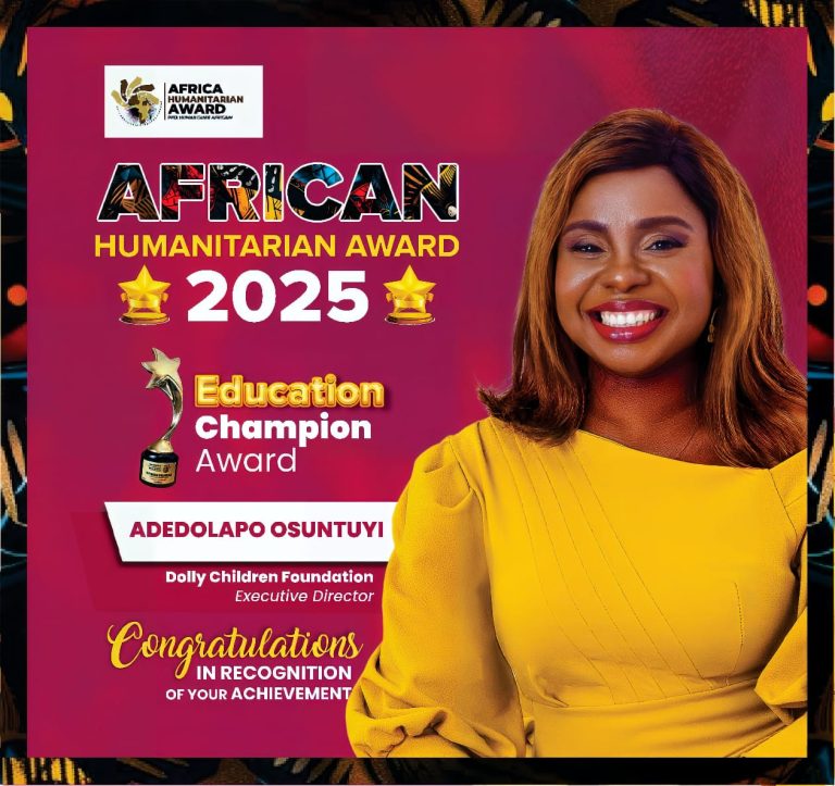 Dolly Children Foundation’s Adedolapo Osuntuyi Wins African Humanitarian Awards”Education Champion ” Category